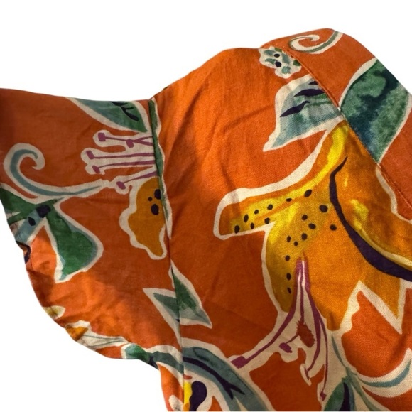 Rachel Roy Plus Size 1X Orange Floral Print V-Neck Blouse Top Linen - Picture 3 of 6